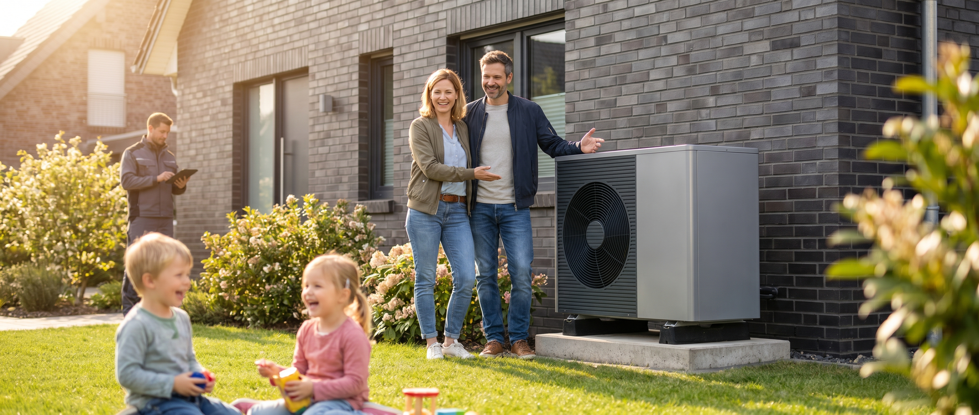 Familie mit Wärmepumpe